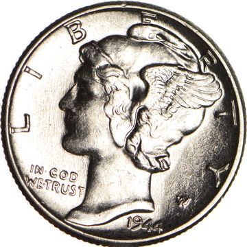 1944 Mercury silver dime Gem Bu Condition 90% silver coin showing obverse or front side