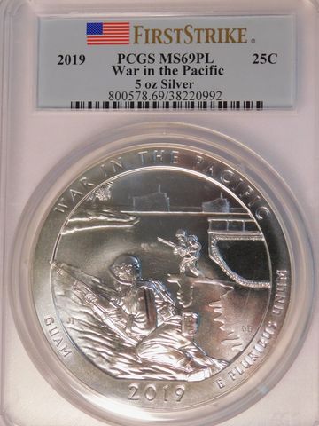 5 oz. America The Beautiful 5 oz. silver coin PCGS Graded MS69PL 