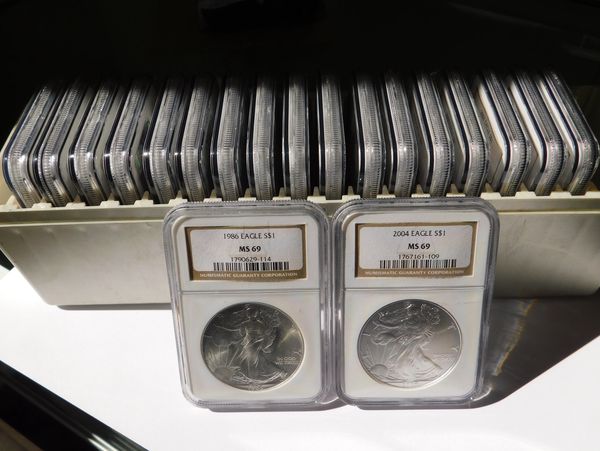 NGC MS69 Graded American Silver Eagle coins 20 coins inside a NGC grading grey box  