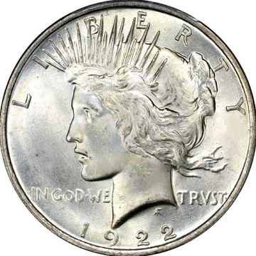 1922 Peace Silver Dollar Gem BU Obverse side 90% silver dollar