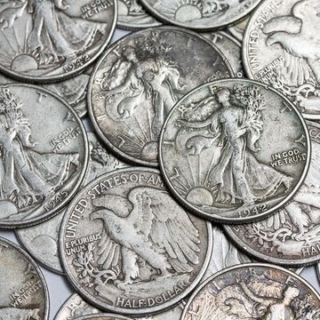  Walking Liberty Silver Half Dollar circulated 90% silver coins pile