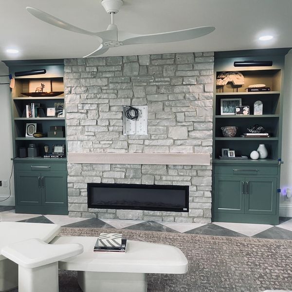 Recent project- modern indoor stone fireplace 