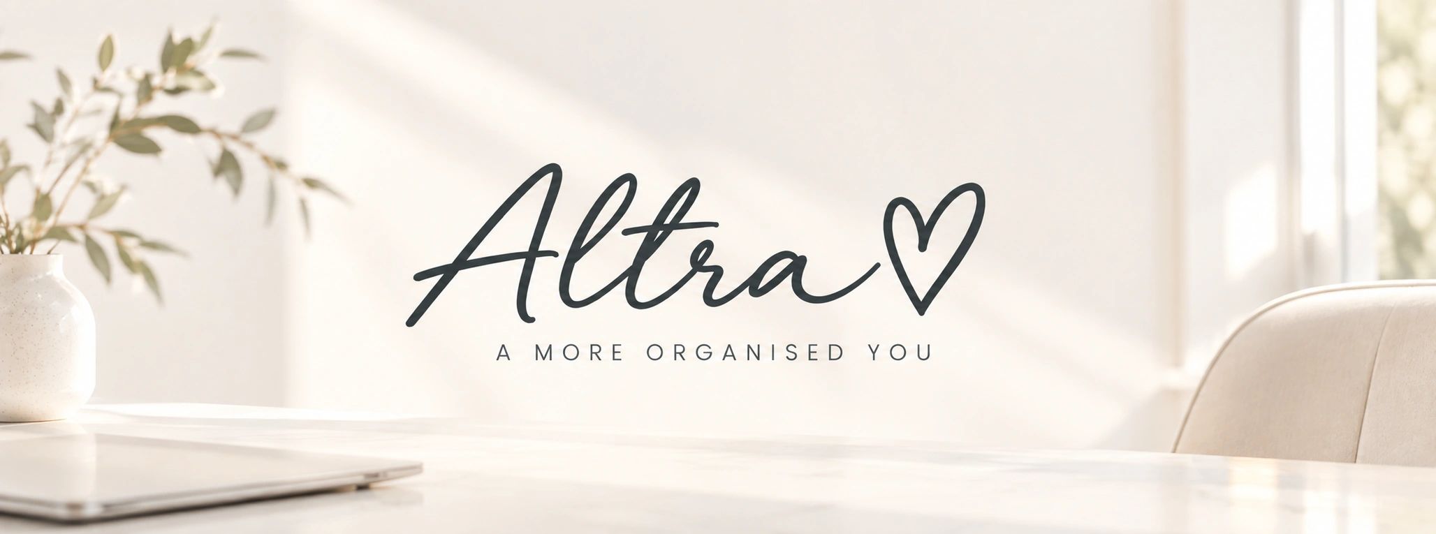 Minimalist logo with the text 'Altra' and tagline 'A More Organised You'.