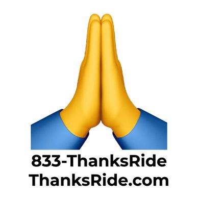 Emoji hands in prayer with ThanksRide contact info below.