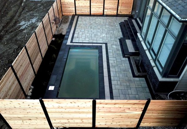 Pool Installation and interlock installation backyard - Ottawa, Dolphin Pools, Techo-Bloc