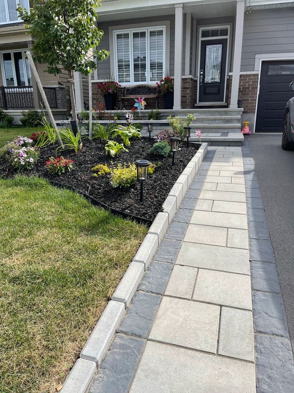 Interlock driveway extension and front entrance with garden using Techo-Bloc interlock in Ottawa