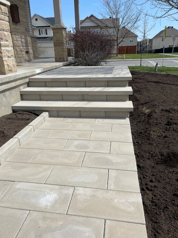 Ottawa front entrance interlock installation and landscaping using Techo-Bloc interlock
