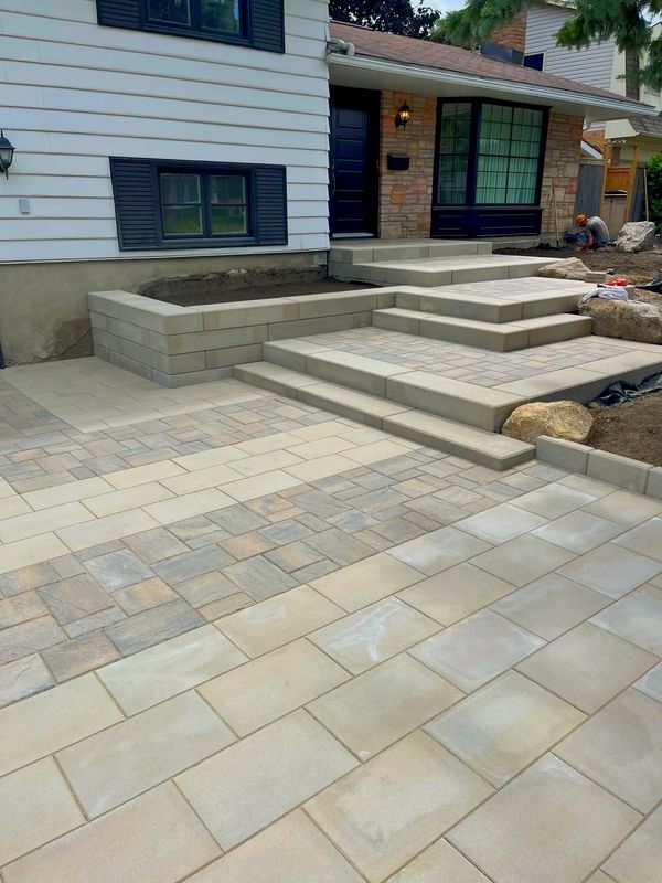 Grand interlock front entrance and gardens using Techo-Bloc interlock