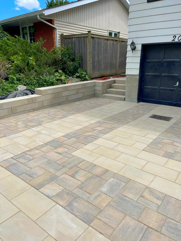 Interlock retaining wall and interlock driveway using Techo-Bloc interlock in Ottawa