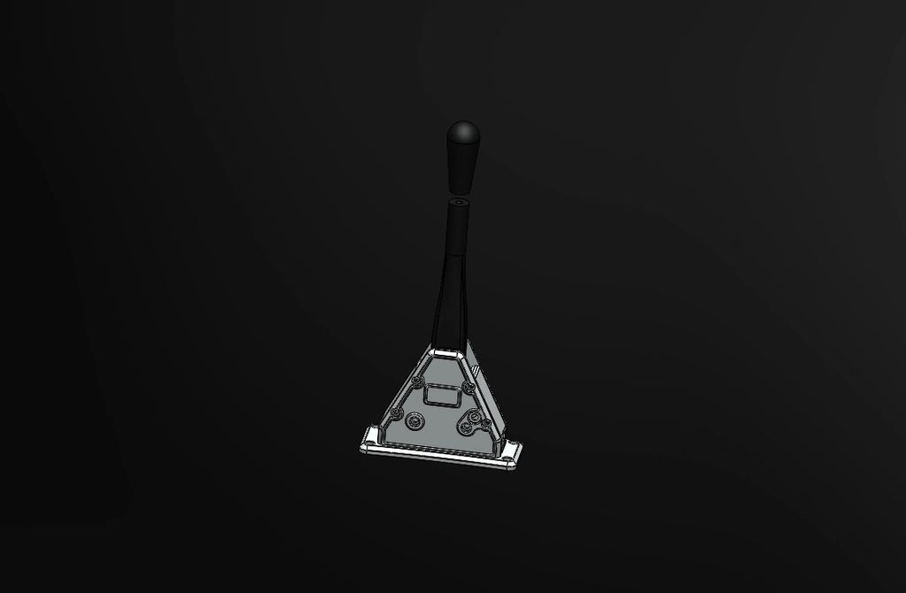 A mechanical lever with a black handle on a dark background.