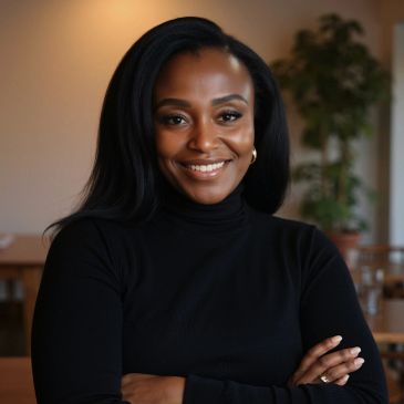 A confident woman smiling with crossed arms.