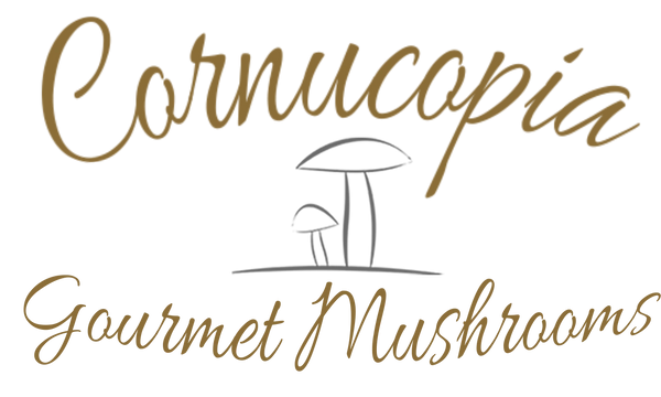 Logo for Cornucopia Gourmet Mushrooms featuring mushrooms illustration.