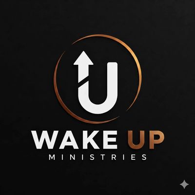 Logo for Wake Up Ministries with a U-turn arrow and elegant design.