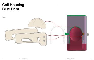 Coil housing blueprint with component parts.