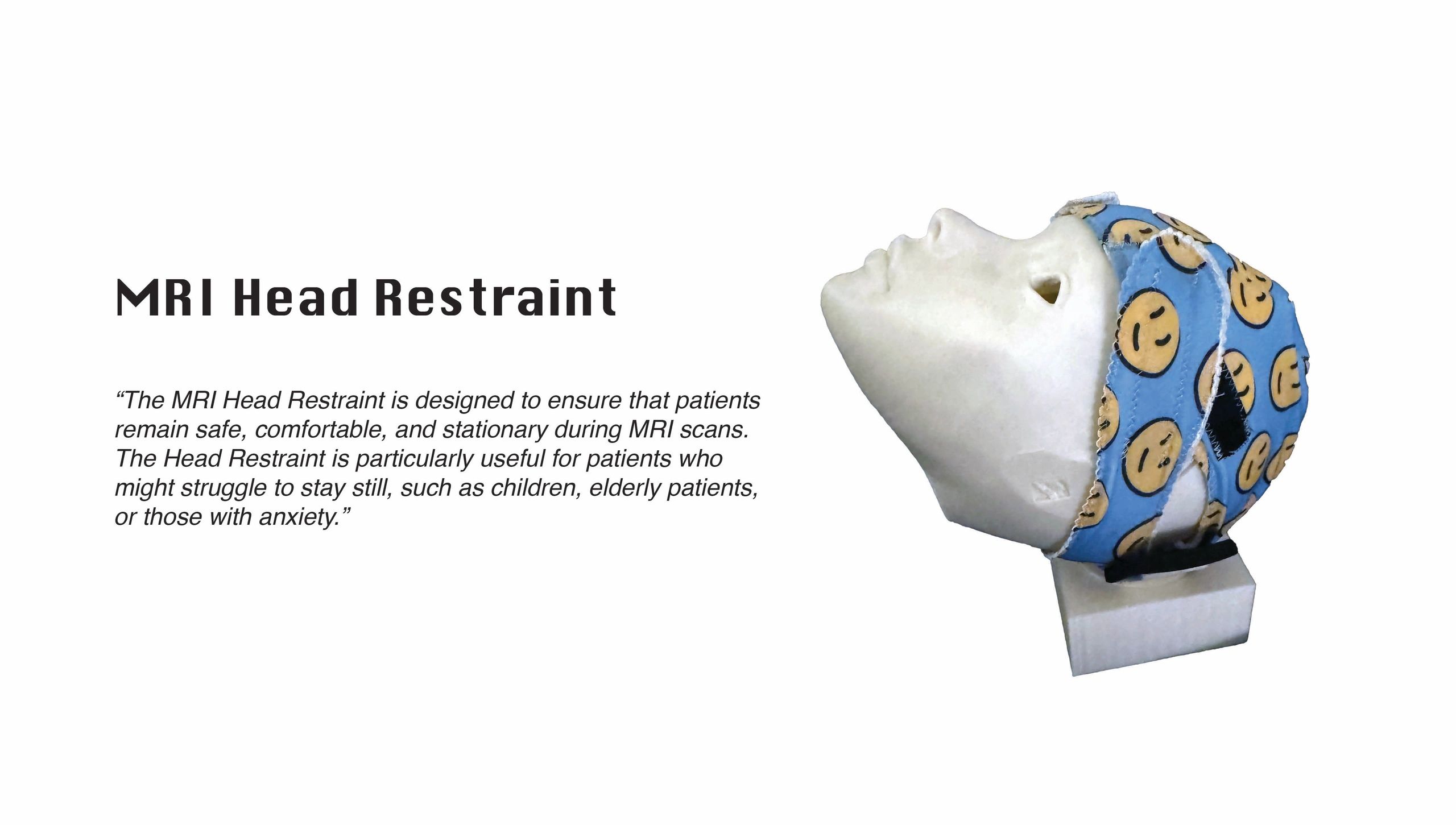 MRI Head Restraint with smiley face design for patient safety and comfort during scans.