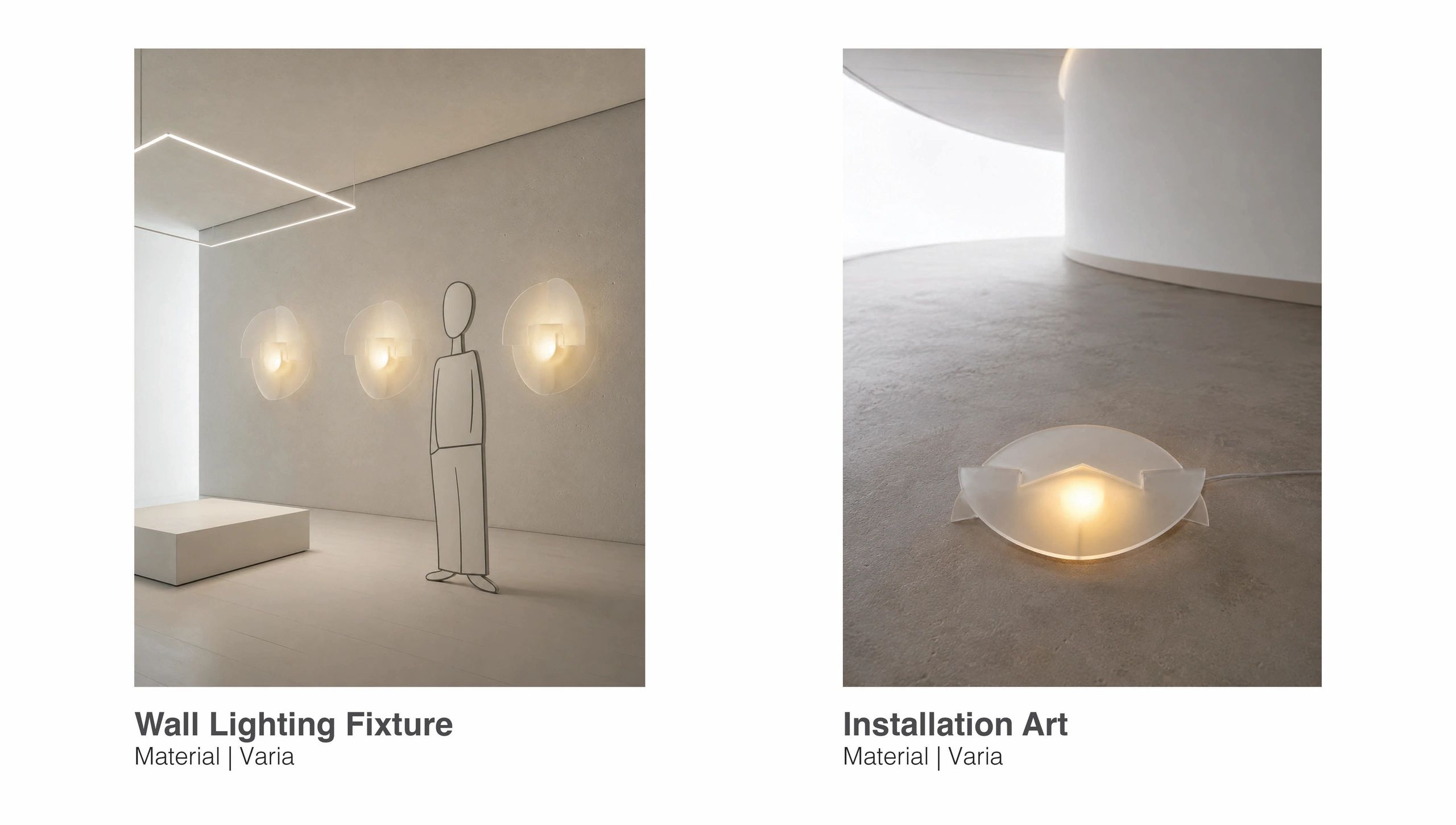 Minimalist lighting fixtures and installation art in a modern, neutral-toned space.