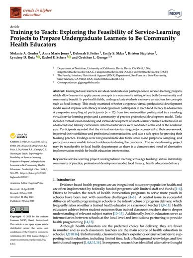 Research article on service-learning projects in community health education.