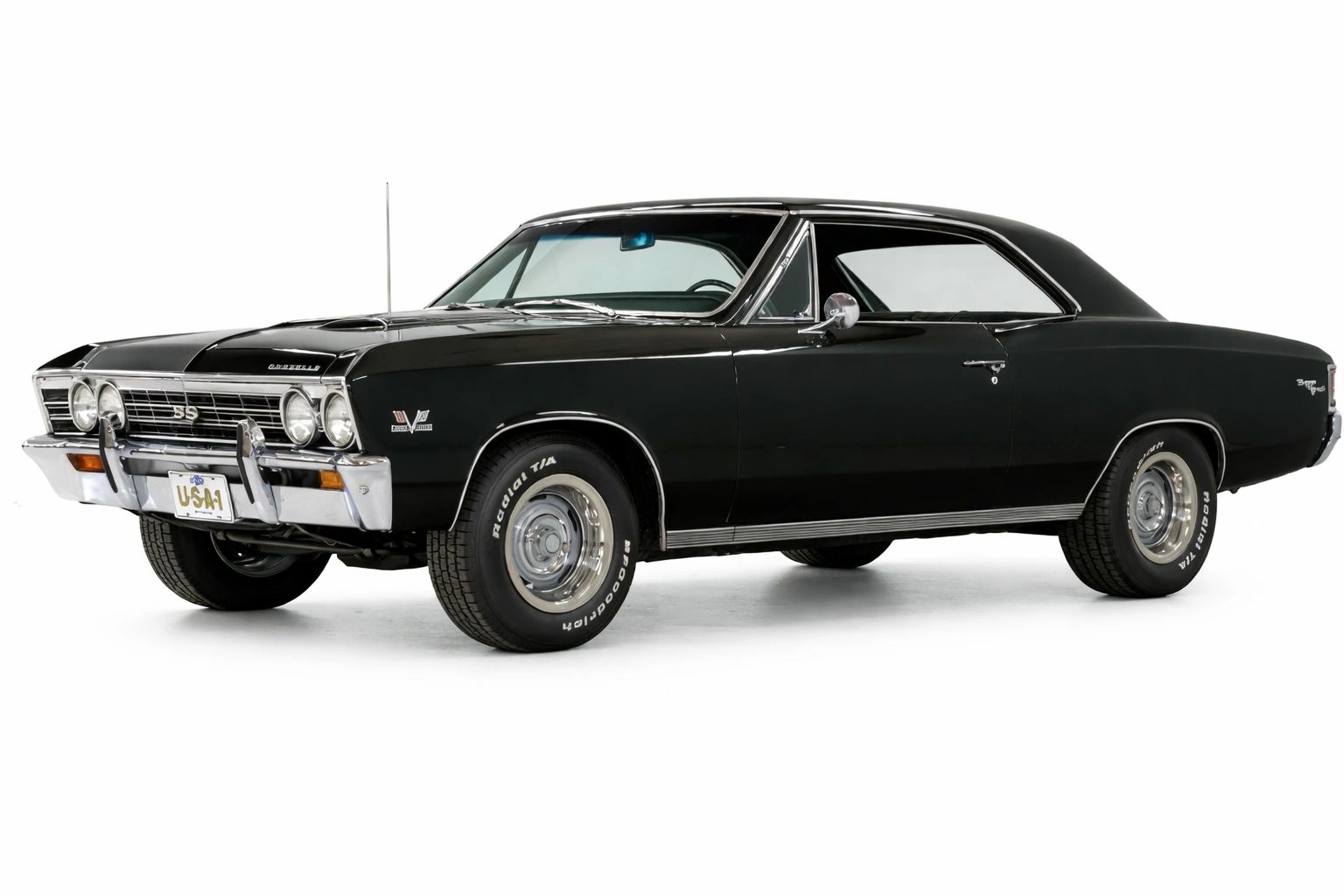 Black 1967 Chevrolet Chevelle SS muscle car with chrome detailing.