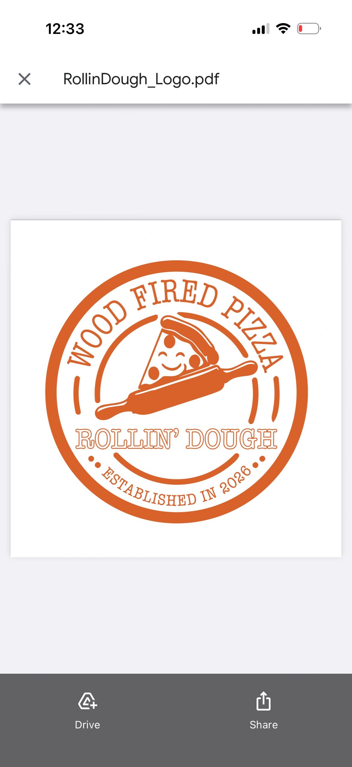 Rollin' Dough wood-fired pizza logo with a smiling pizza slice and rolling pin.