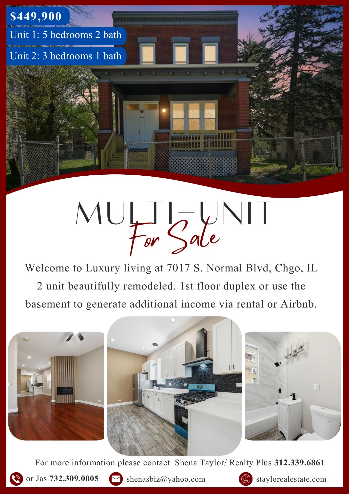 Welcome to Luxury living at 7017 S. Normal Blvd, Chgo, IL
2 unit beautifully remodeled. 1st floor du