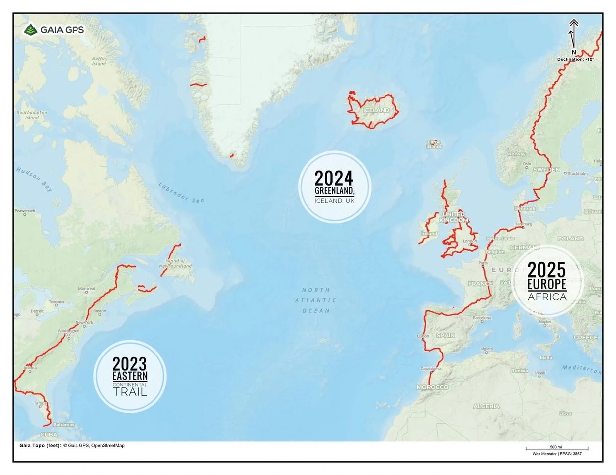 Pangea Traverse map with years 2023, 2024 and 2025. 