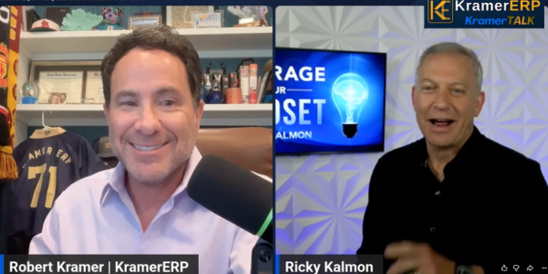 Two men smiling during an online discussion about KramerERP and business insights.