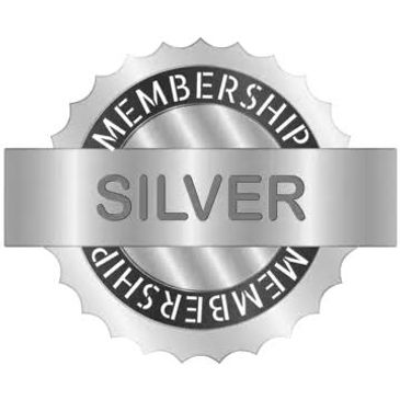 Silver membership badge with metallic look.