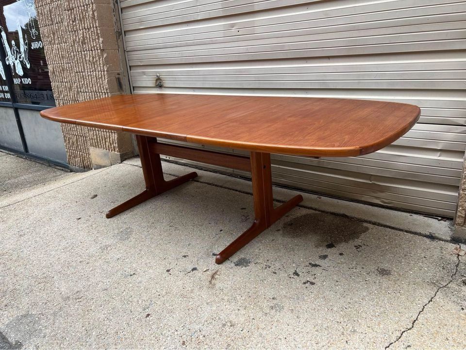 Vintage Restored Mid Century Modern Danish Teak Dining Table With 2