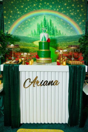 Wizard of Oz themed birthday cake and dessert table for Ariana.