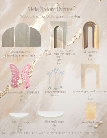 Wood backdrop and large prop catalog for events.