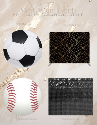 Four specialty backdrop styles including sports and geometric designs.