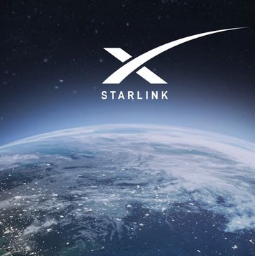 Starlink logo over Earth from space.