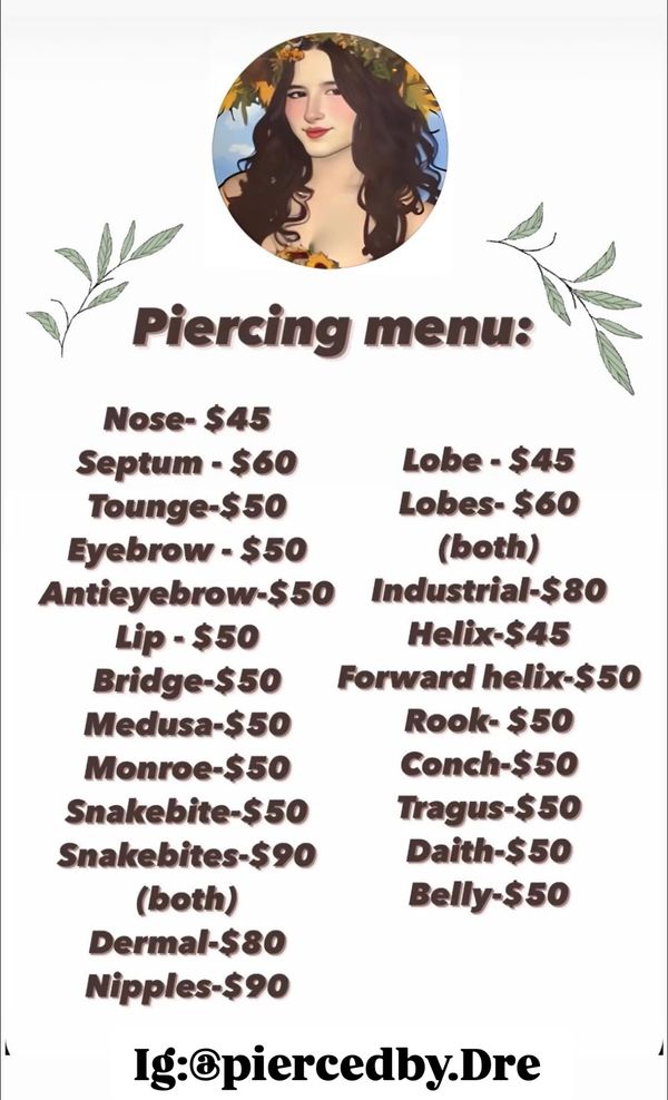 Piercing menu