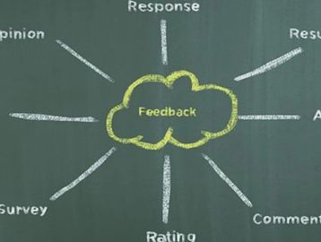 Chalkboard diagram showing feedback and related terms.