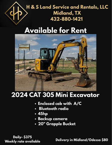Mini excavator available for rent with advanced features in Midland, TX.
