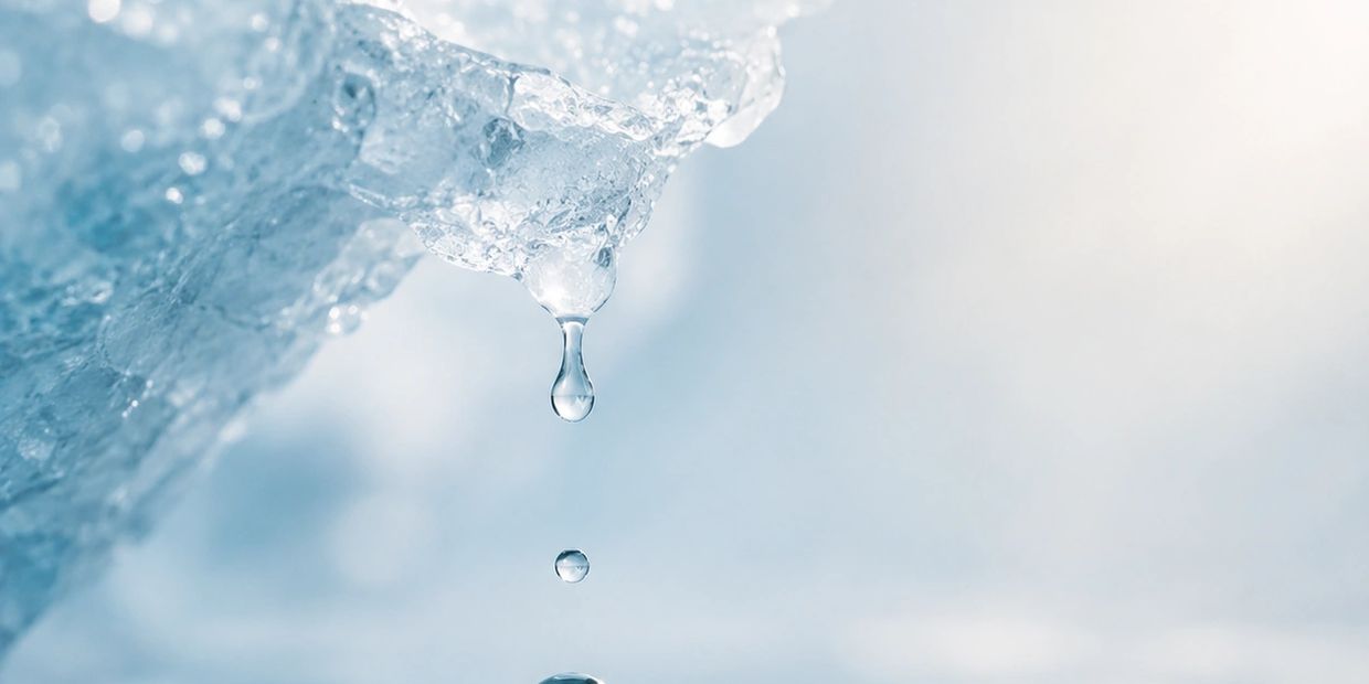 A water droplet falling from ice melting.