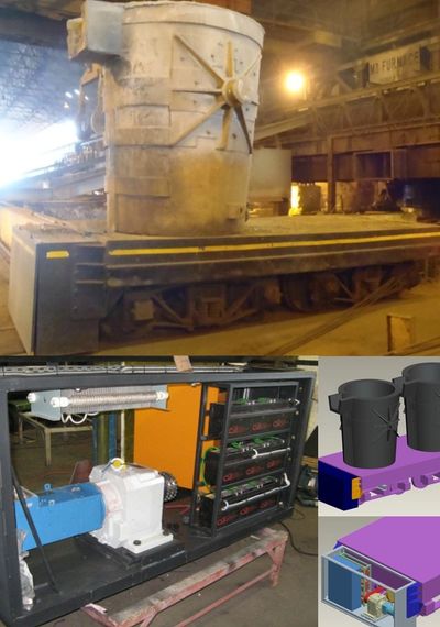 Industrial furnace vessel and equipment setup in a factory environment.