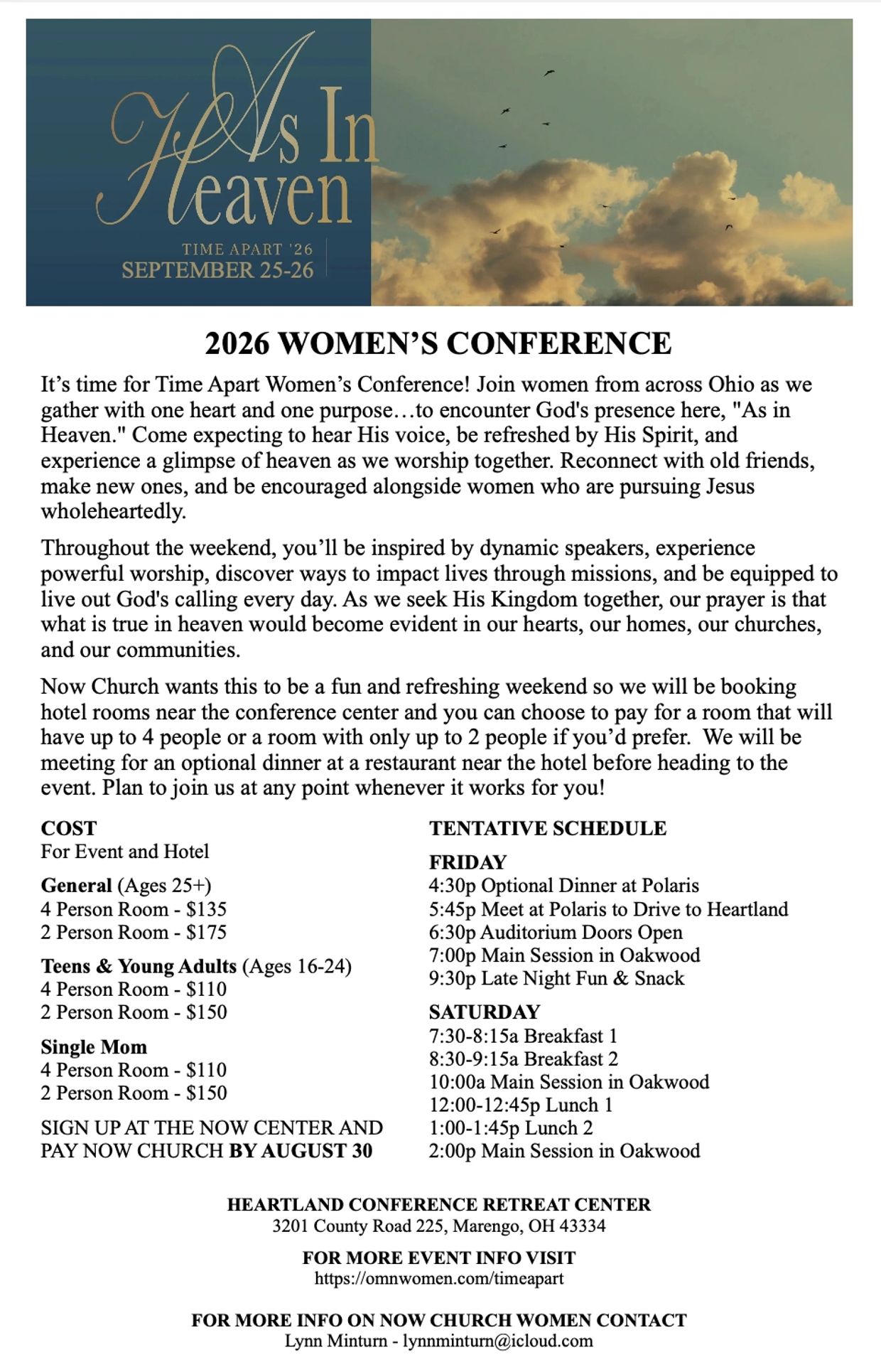 2026 women's conference details on worship, speakers, schedule, and lodging.