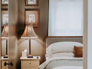 King bed on first floor. Close to the main bathroom.