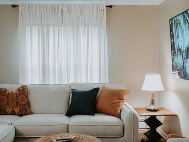 Large Comfortable Sectional for great conversation or for viewing a show on the 70" screen