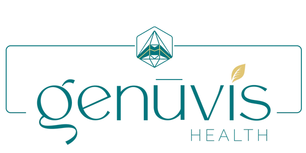 Genuvis Health logo with a geometric design and leaf accent.
