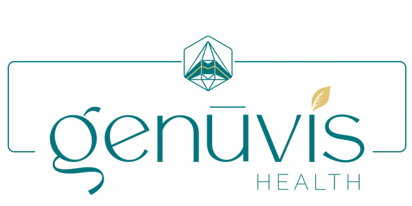 Genuvis Health logo with geometric and natural elements.