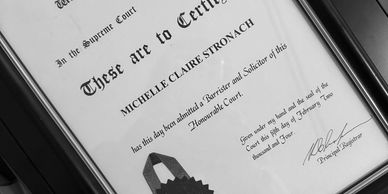 Closeup shot of Michelle Antonio certification from Supreme court