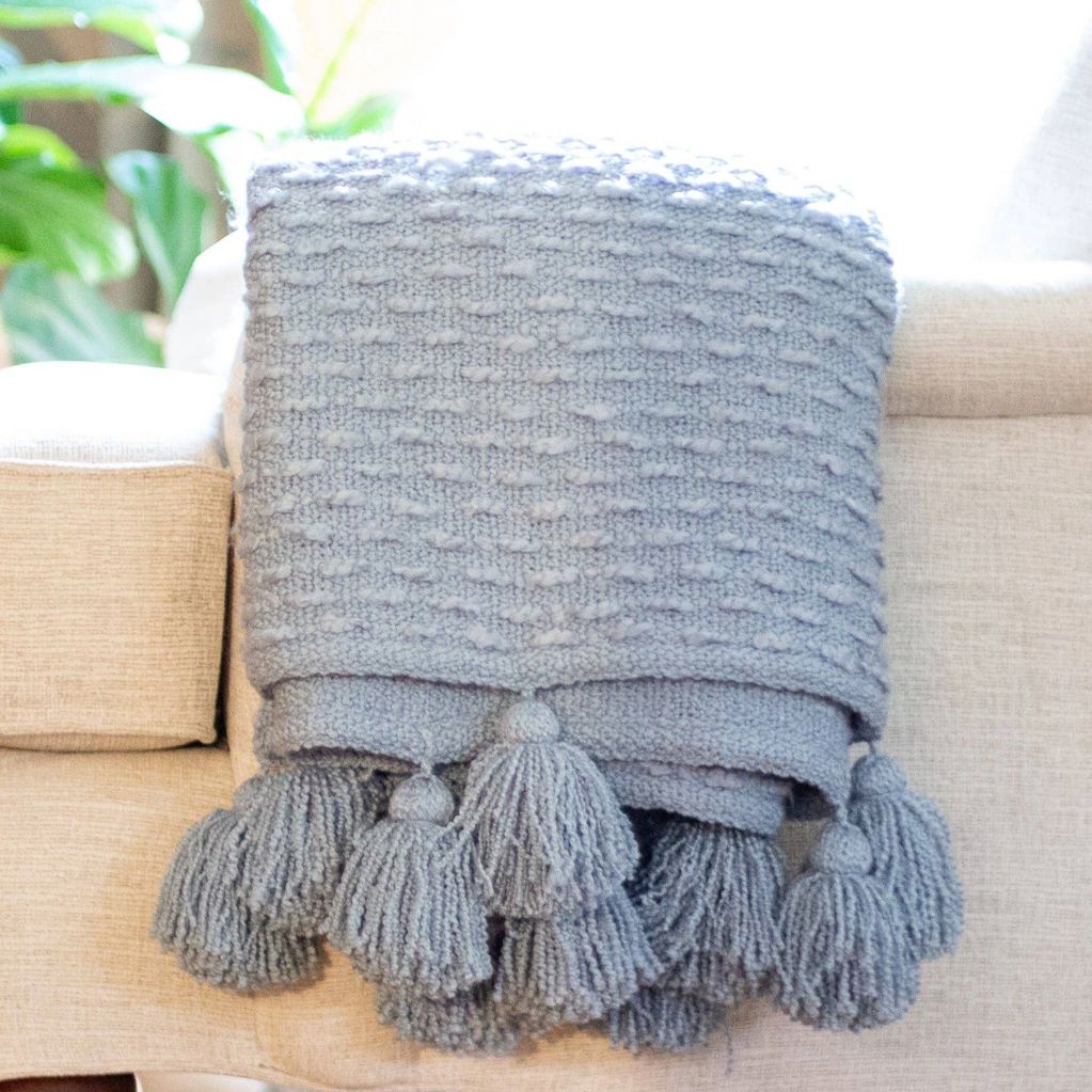 Blue Boucle extra soft throw, approx 152 x 127cm £40.00. Available to order 