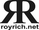 Black and white logo with stylized double R and text rovrich.net.