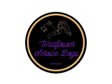 Logo of Wallflower Service Dogs with a dog and human figure.
