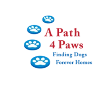 Logo with blue paw prints and text 'A Path 4 Paws Pet Rescue'