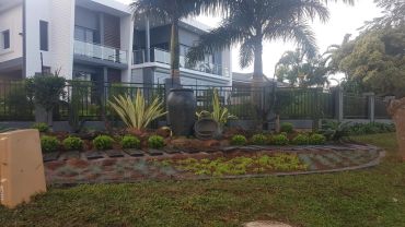 Modern house with a landscaped garden.