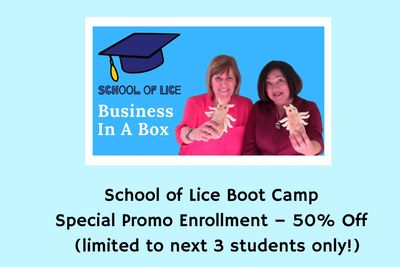 Promo for School of Lice Boot Camp with 50% off enrollment limited to 3 students.