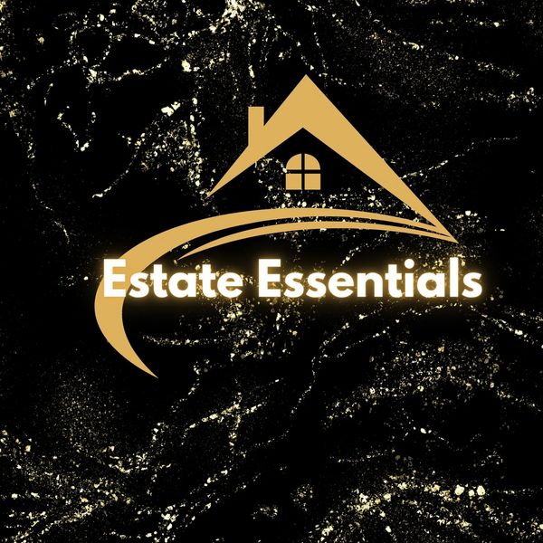 Elegant gold and black logo featuring a house with the text 'Estate Essentials'.